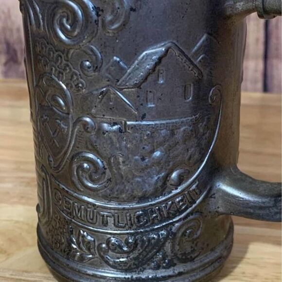 KW-264 Beer Stein "EIN PROSIT DER GEMUTLICHKEIT" Gun Metal grey GLASS Vintage 7” - Picture 5 of 10